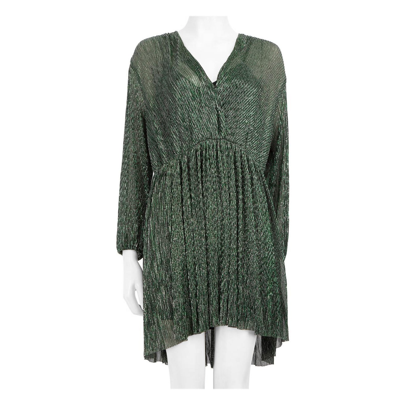 Maje Green Metallic V-Neck Dress Size L For Sale