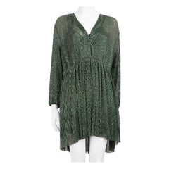 Maje Grünes Metallic Kleid mit V-Ausschnitt Größe L
