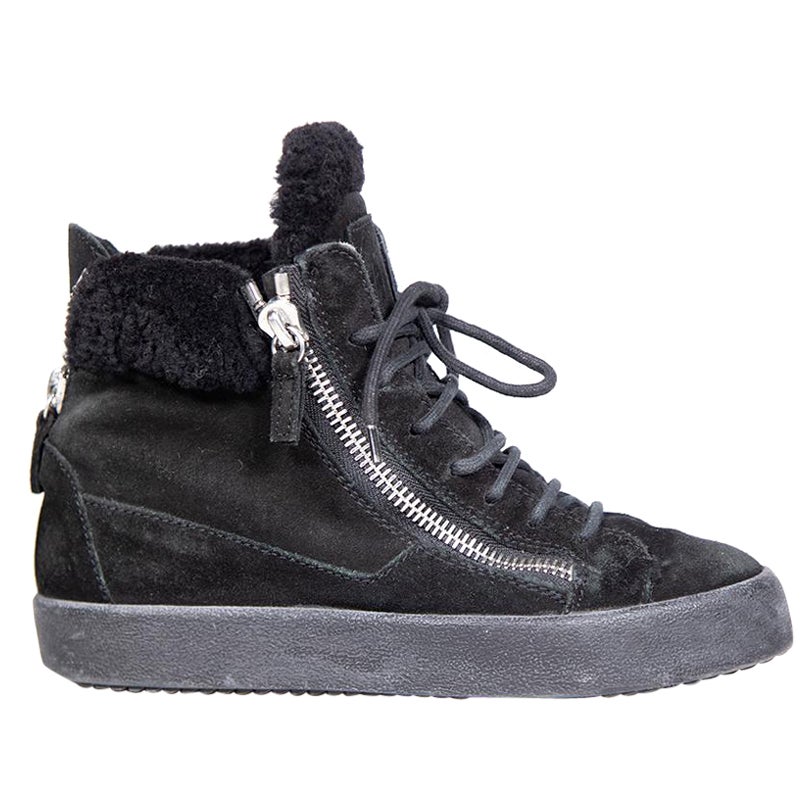 Giuseppe Zanotti Black Suede High-Top Trainers Size IT 37.5 For Sale