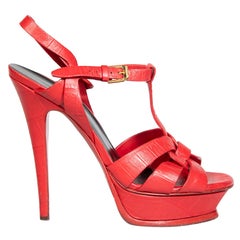 Saint Laurent Red Leather Croc Tribute Sandals Size IT 37