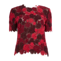 Valentino Garavani Burgundy Floral Embroidered Top Size XS
