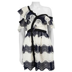 Mini robe guipure bleue et blanche Self-Portrait Taille M