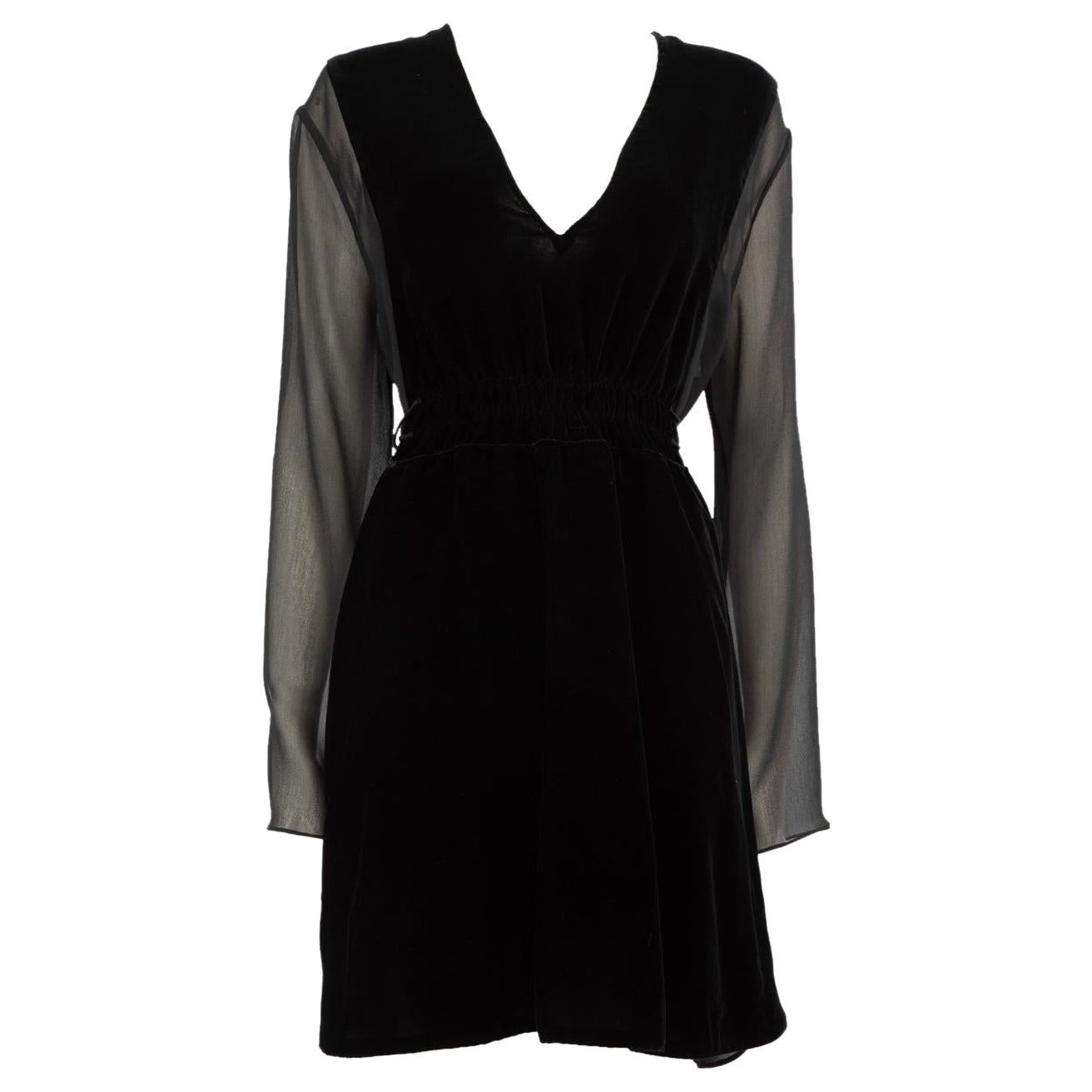 Chloé Black Velvet Sheer Panel Mini Dress Size L For Sale