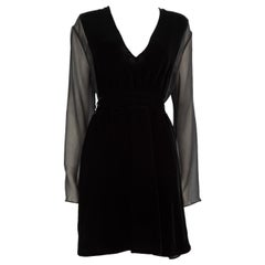 Chloé Black Velvet Sheer Panel Mini Dress Size L