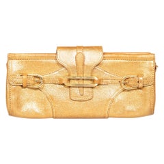 Jimmy Choo Gold Metallic Leather Buckle Clutch