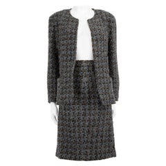 Chanel Blauer Tweed-Anzug CC Jacke & Rock Set Größe XXL