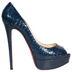 Christian Louboutin Navy Python Platform Heels Size IT 39.5