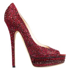 Jimmy Choo Burgundy Crystal Embellished Heels Size IT 39