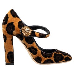 Dolce & Gabbana Brown Leopard Velvet Mary Jane Size IT 37
