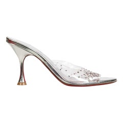 Christian Louboutin Silver Degramule 85 Embellished Mules Size IT 37.5