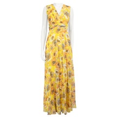 Max Mara Max Mara Studio Yellow Silk Floral Maxi Dress Size S