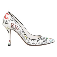 Dolce & Gabbana White Leather Graffiti Pumps Size IT 38