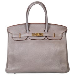 Hermès 2012 Grau Leder Birkin 35 Etain Togo GHW P Stempel