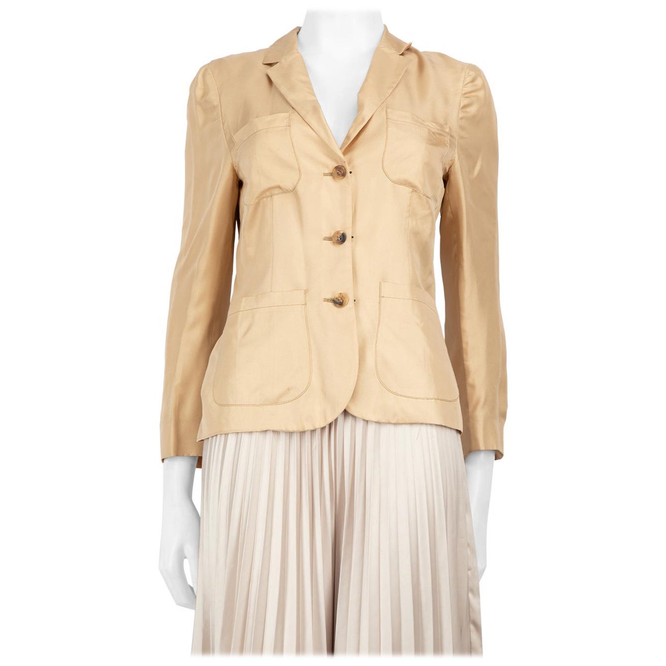 Prada Chaqueta Blazer de seda beige de un solo pecho Talla M