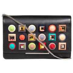 Fendi Black Leather Stud Wallet on Chain Clutch