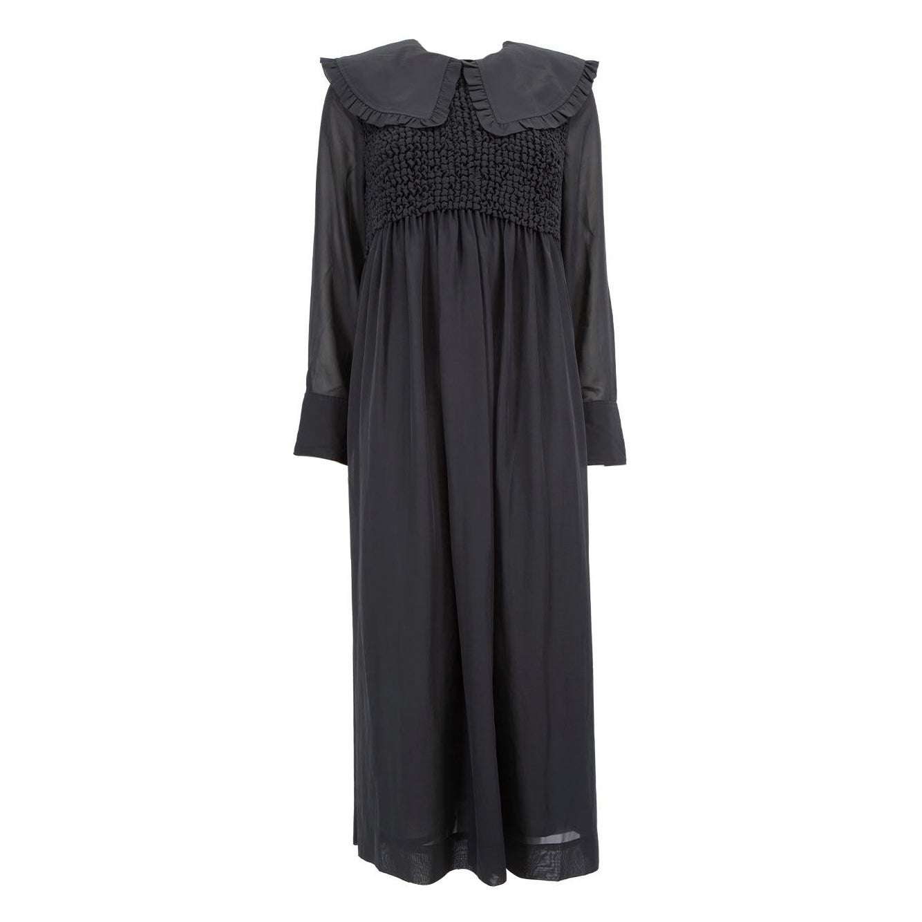 Ganni Maxi Vestido de Manga Larga Acanalado Negro Talla XS en venta