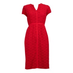 Carolina Herrera Rotes Spitzenkleid mit Reißverschluss vorne Größe M