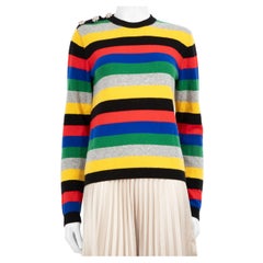 Ganni, maglione a righe in cashmere impreziosito da cristalli, taglia M.