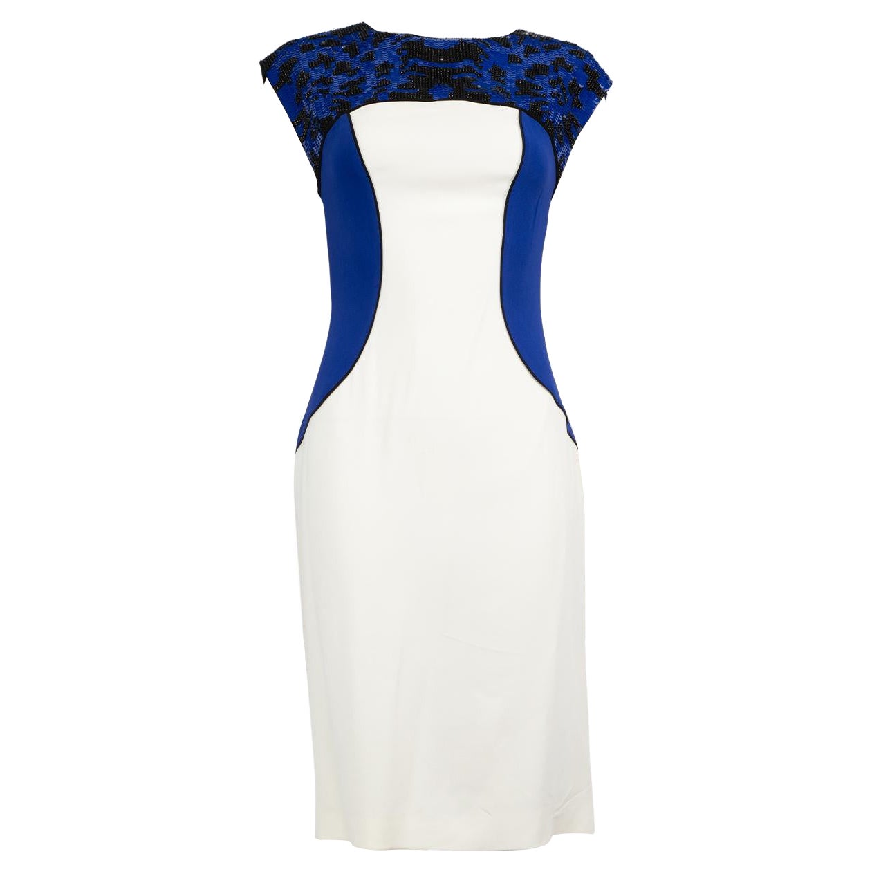 Etro Blue & White Panel Sequinned Midi Dress Size M For Sale