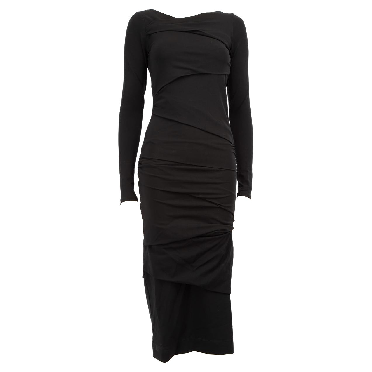Raey Vestido Midi Negro Bodycon Espalda Abierta con Volantes Talla XS en venta