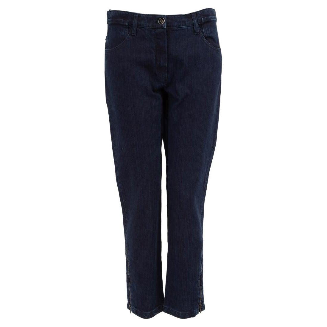 Chanel Navy Denim Mid Rise Jeans Size M For Sale