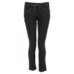 Chanel Green Metallic Trim Skinny Trousers Size M