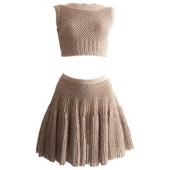 Alaia metallic lurex knit crop top and skater skirt evening ensemble 