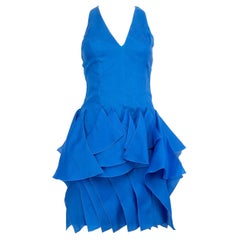 Ralph Lauren Blue Silk V-Neck Ruffle Dress Size S