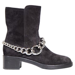 Miu Miu Black Suede Mid Calf Boots Chain Detail Size IT 41
