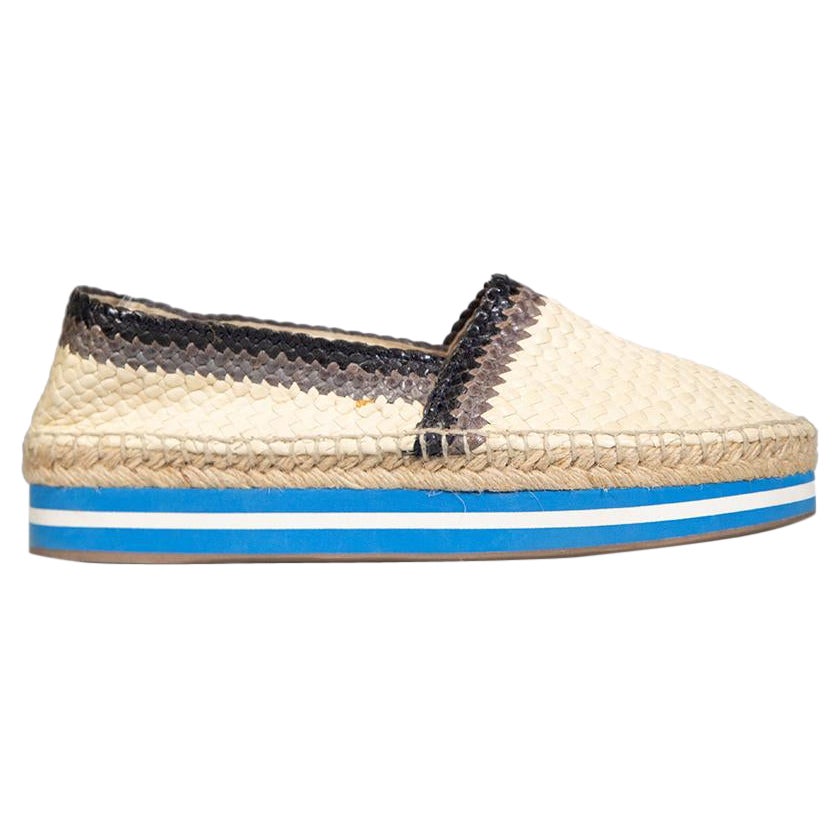 Prada Beige Woven Leather Espadrilles Size IT 38 For Sale