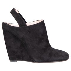Miu Miu Black Suede Slingback Wedges Size IT 37