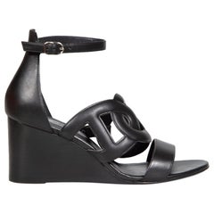 Hermès Black Nappa Brisbane Wedge Sandals Size IT 37.5