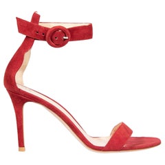 Gianvito Rossi Red Open Toe Suede Sandals Size IT 37
