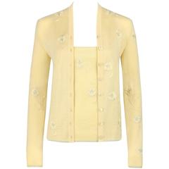 Vintage GIVENCHY Couture S/S 1998 ALEXANDER MCQUEEN Pale Yellow Floral Cardigan Top Set