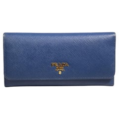 Prada Blue Saffiano Leather Long Wallet