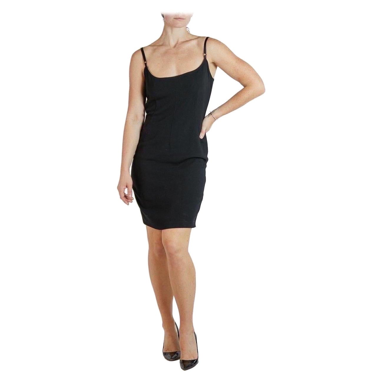 2000S D&G DOLCE & GABBANA Black Cotton/Lycra Stretch Body-Con Dress For Sale