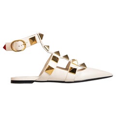 Valentino Garavani White Leather Roman Stud Flats Size IT 37.5