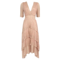Maje Pink Lamé Tiered Midi Dress Size S