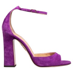 Aquazzura Purple Suede Strappy High Block Sandals Size IT 40.5