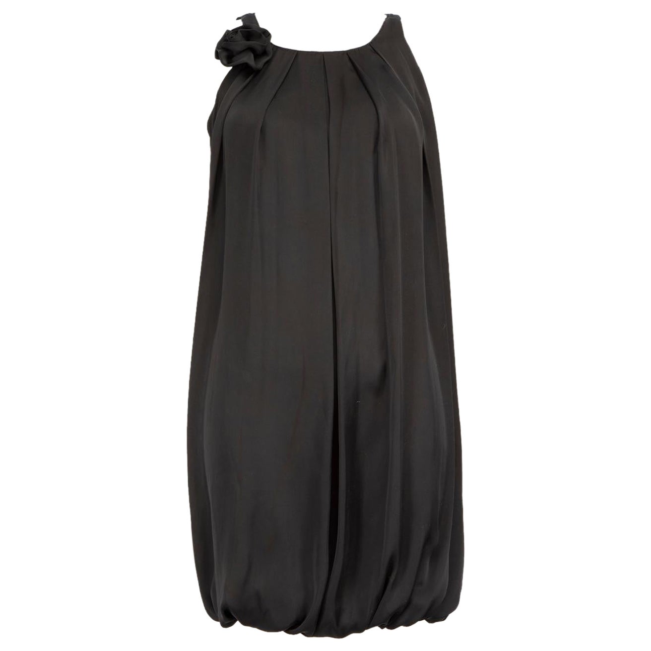 Max Mara Vestido Plisado de Seda Negro con Detalle Floral Talla XS en venta