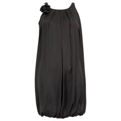 Max Mara Black Silk Pleated Floral Detail Dress Size XS