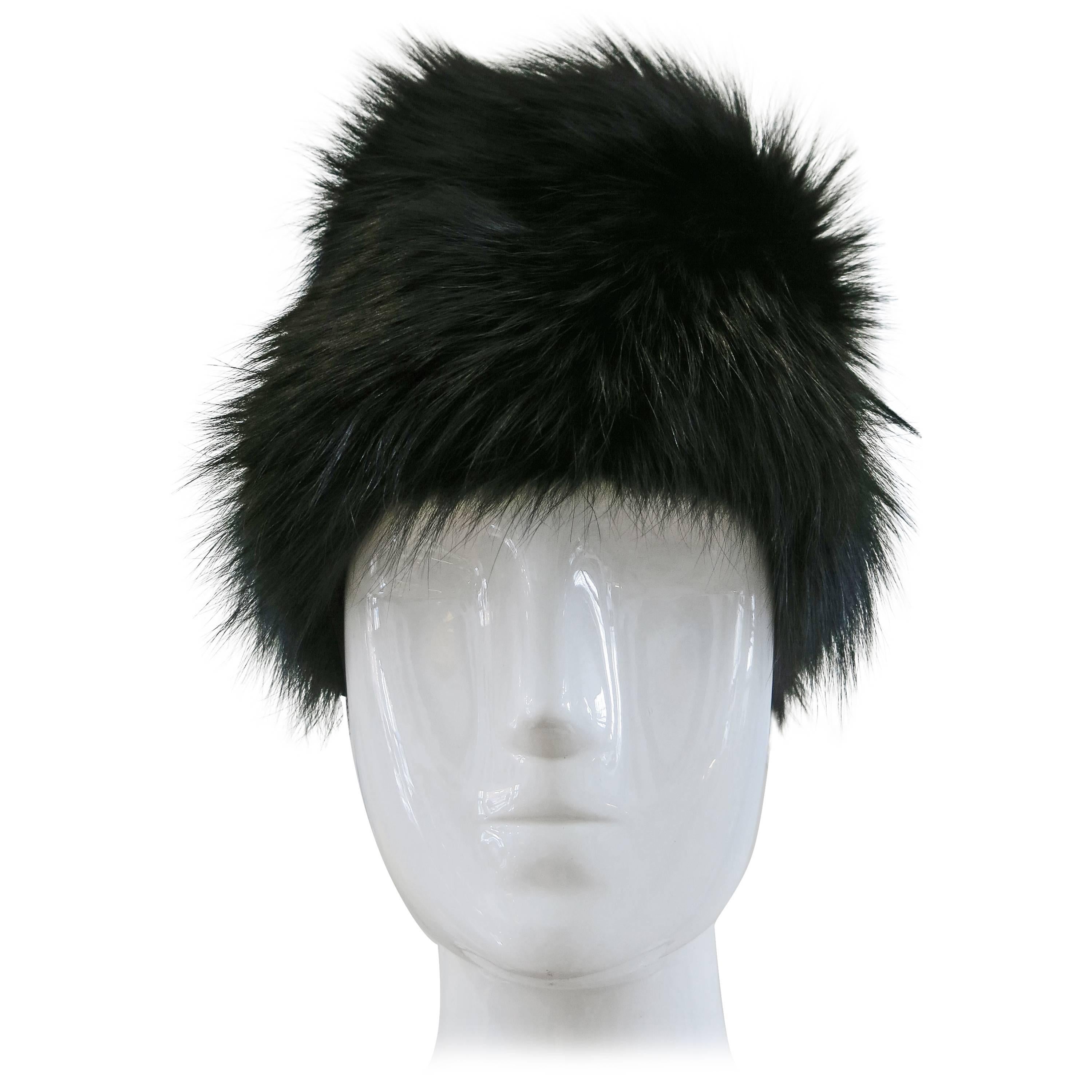 1970's Saks Fifth Avenue Black Fox Fur Hat 