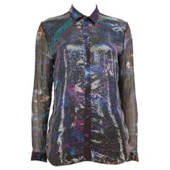 Erdem Camisa de seda azul con lentejuelas Talla M