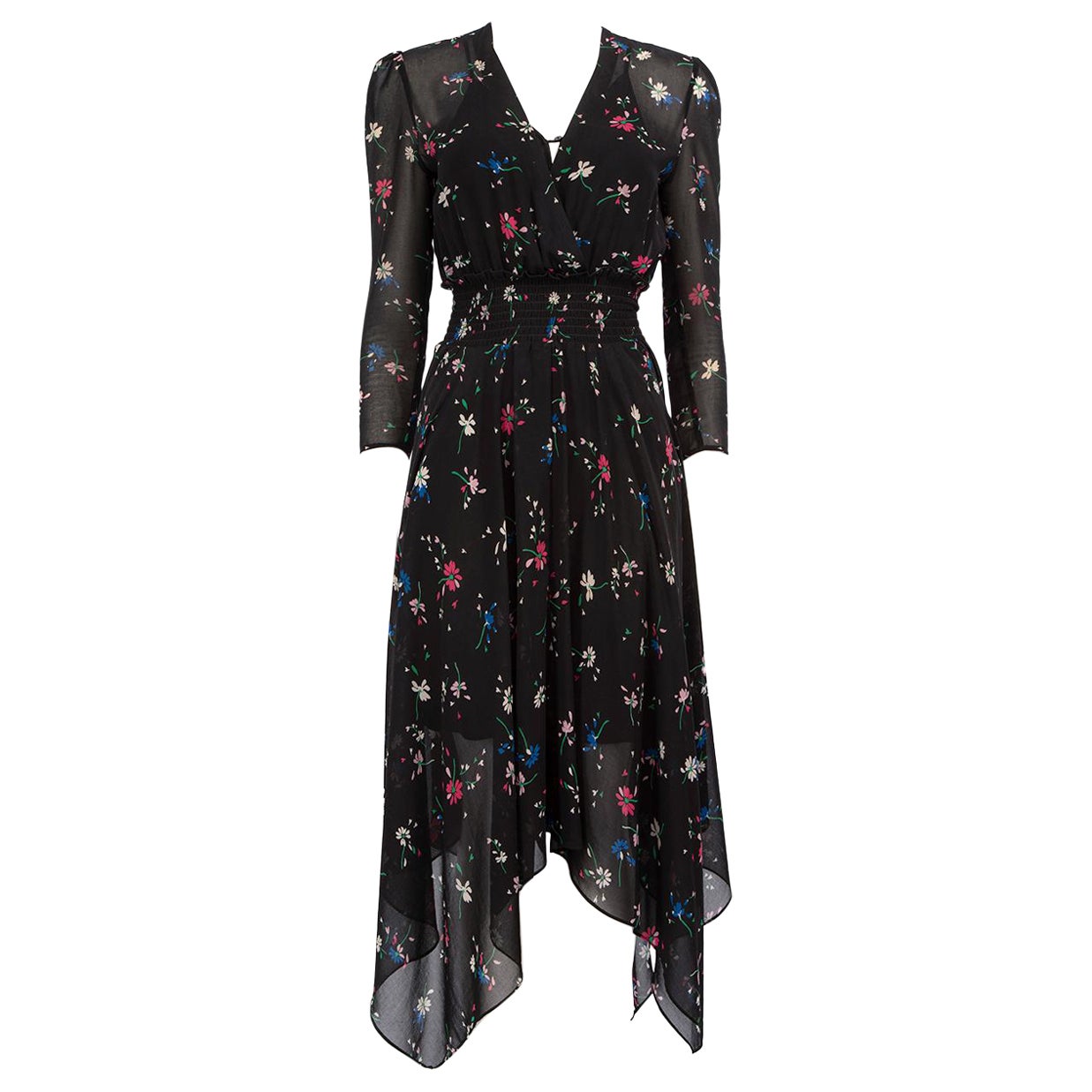 Maje Black Midi Floral Print Dress Size S For Sale
