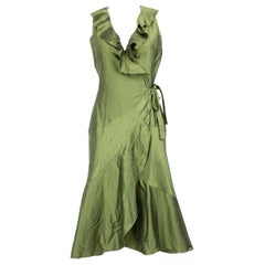 Max Mara Green Silk Wrap Dress Size M