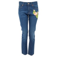 Gucci Blue Denim Tiger & Floral Embroidered Jeans Size XS