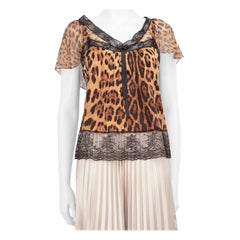 Dolce & Gabbana Brown Silk Leopard Cut Out Top Size M