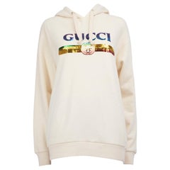 Gucci Ecru Sequinned Logo Hoodie Size M
