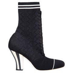 Fendi Black Knit Rockoko Runway Ankle Boots Size IT 37