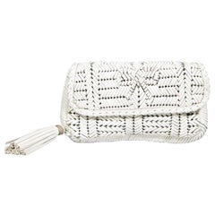 Anya Hindmarch White Leather Rossum Woven Clutch